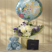 Blue Lullaby Balloon, Teddy and Chocolates Gift Set